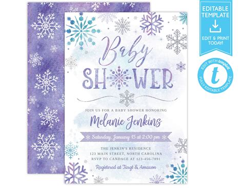 Winter Wonderland Baby Shower Invitation Purple Silver | Etsy