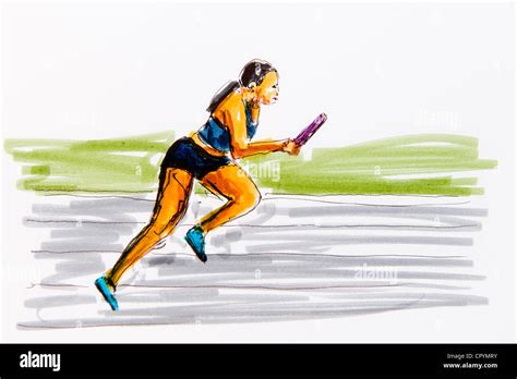 Relay race, track and field athletics, drawing by the artist Gerhard ...