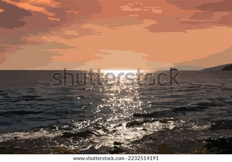 Vector Silhouette Ocean On Sunset Background Stock Vector (Royalty Free) 2232514191 | Shutterstock