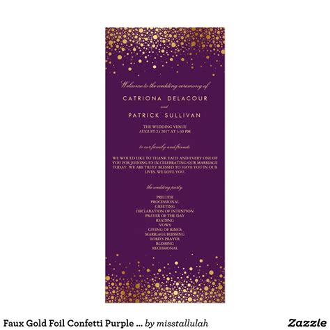 Faux Gold Foil Confetti Purple Wedding Program Unique Wedding Programs, Creative Wedding ...