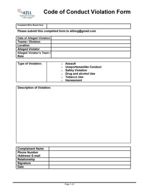 Code of Conduct Violation Form - Fill Out and Sign Printable PDF ...