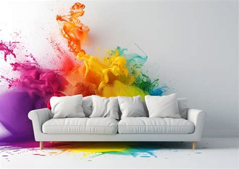 Modern Sofa with Colorful Splash on the White Background. 3d Rendering ...