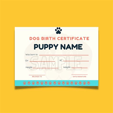 FREE DOWNLOAD Dog Birth Certificate Template - puppy birth certificate