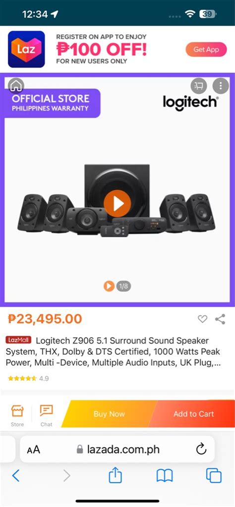 Logitech Z906 5.1 Surround Sound Speaker System, THX, Dolby & DTS Certified, 1000 Watts Peak ...