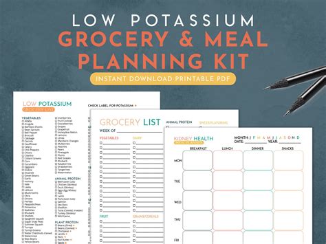 Low Potassium Diet Grocery & Meal Planning Kit Printable - Etsy