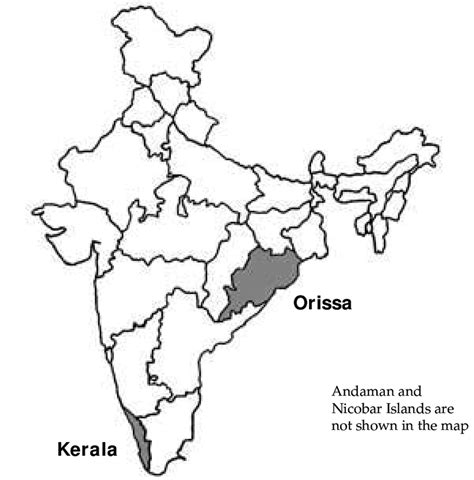 Map of India Showing the States of Kerala and Orissa | Download ...