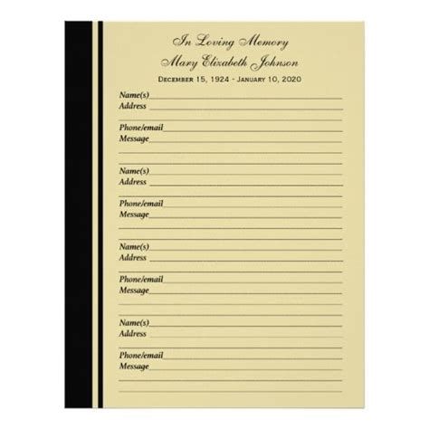 Memorial Remembrance Guest Book Filler Page Paper Memorial Cards ...