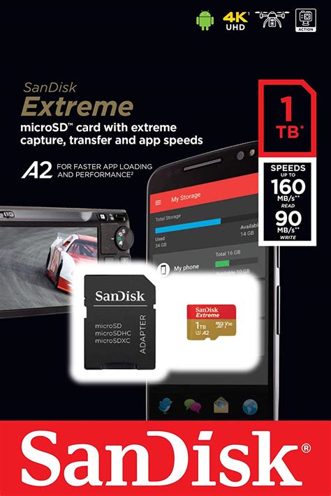 Sandisk 1Tb Extreme Microsdxc Uhs-I Memory Card With Adapter - C10, U3 ...