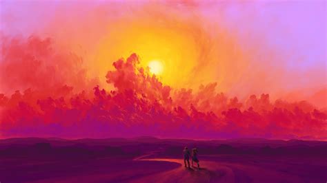 landscape, sunset, clouds, sky, BisBiswas, couple, digital art, HD Wallpaper | Rare Gallery
