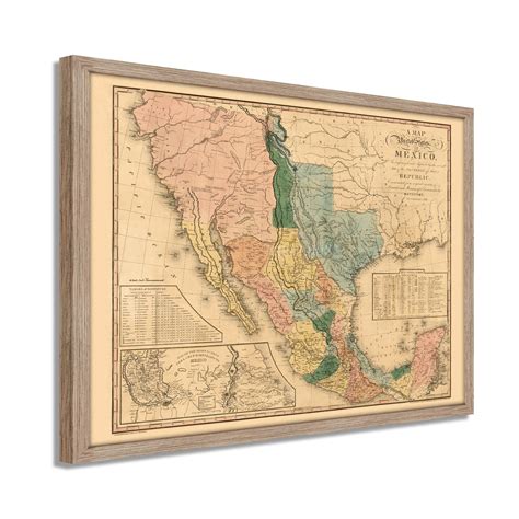 1846 Mexico Map Framed Vintage Mexico Wall Map History Map of Mexico ...