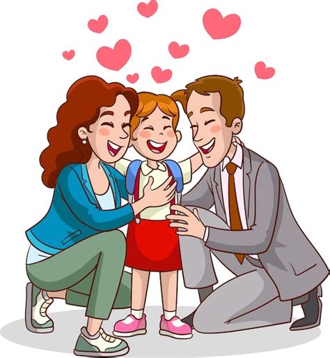 Premium Vector | Happy cute kid girl with mom and dad