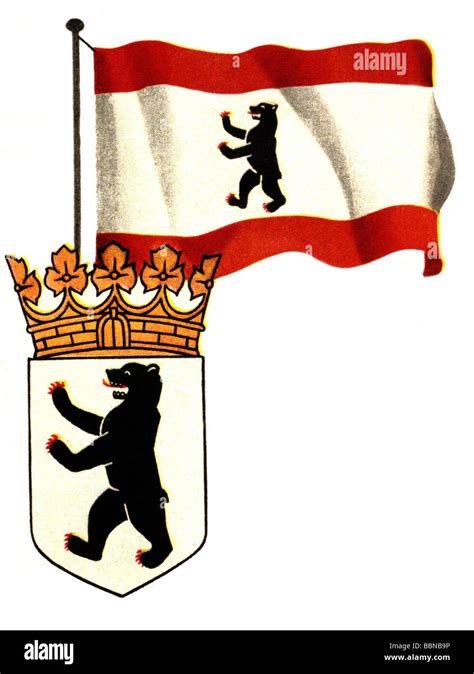 emblems, Berlin, emblem and flag of the state of Berlin, heraldry, Germany, bear, crown, city ...