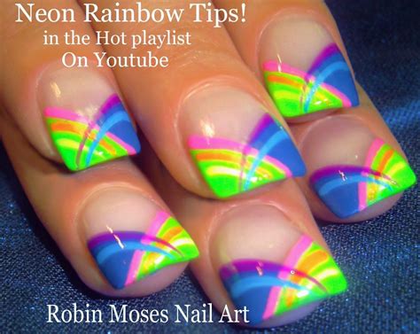 Nail Art Tutorial | DIY Neon Rainbow Stripe Nails | Short Summer Nail ...