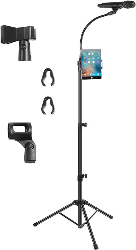 Amazon.com: Microphone Stand Portable Mic Stand with Phone Holder,Detachable Gooseneck Mic ...