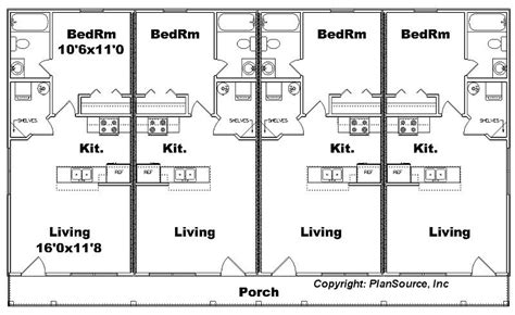 Apartment plan J1103-11-4, 4-plex | Apartment plans, Duplex floor plans, Mini house plans