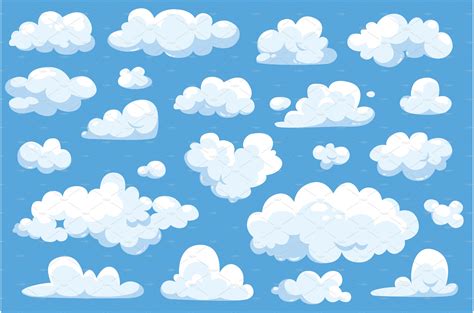 Fluffy clouds in cartoon style set | Graphic Objects ~ Creative Market