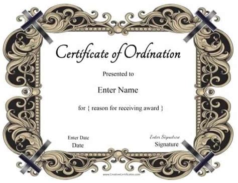 Printable Fillable Ordination Certificate Templates Pdf