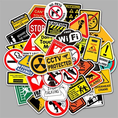 50Pcs/ Various warning icons Stickers Anime Cartoon Sticker For Skateboard Luggage Laptop Guitar ...