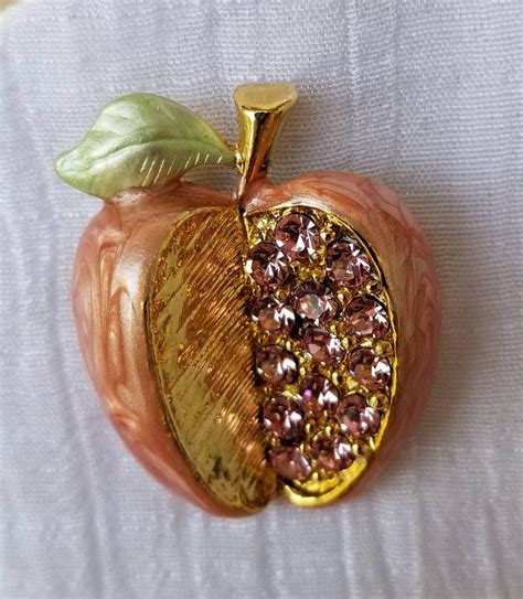 Pink Cut Apple Brooch Pin Enamel and Pink Crystals - Etsy