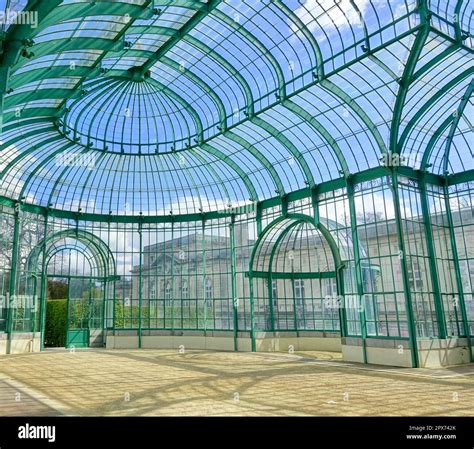 Interior view of the architecture of the Laeken Royal Greenhouses ...