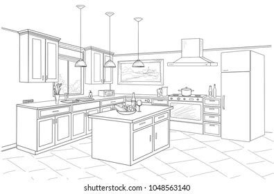 Kitchen Cabinets Design Black And White Clipart