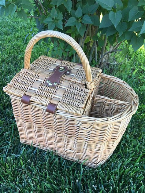Vintage Wicker Picnic Basket with Hinged Double Lids, 1970s | Wicker picnic basket, Picnic ...