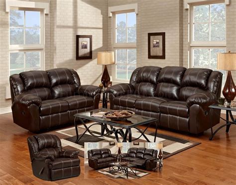 Brown Bonded Leather Modern Reclining Sofa & Loveseat Set