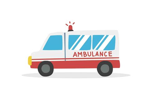 Ambulance clipart cartoon style. Simple emergency ambulance car flat vector illustration hand ...