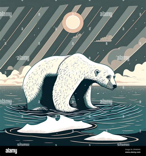 Global warming and Climate Change concept. Sad Polar Bear due to melting ice. Suitable for ...