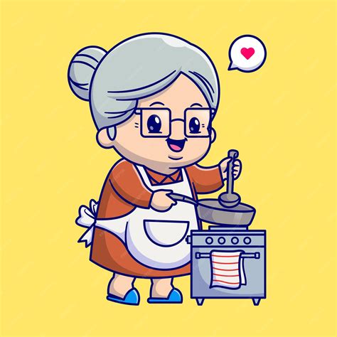 Schattige Oma Koken In Keuken Cartoon Vector Icon Illustratie. Mensen ...