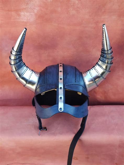 Leather Viking Helmet Helmet With Horns Steampunk Cap LARP - Etsy