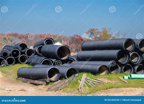 Large Sewer Pipes Plastic Tubestreet System Canalization Stock Photo ...