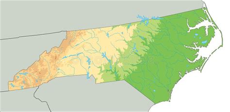 Detailed North Carolina Physical Map. Stock Illustration - Illustration ...