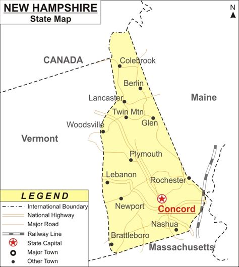 New Hampshire Map, Map of New Hampshire State (USA), NH Map