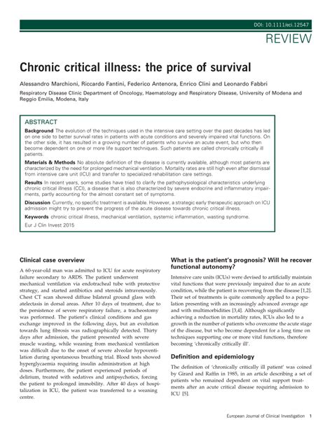 (PDF) Chronic critical illness: The price of survival