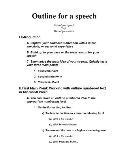 Speech outline - Templates | Speech outline, Speech writing tips ...