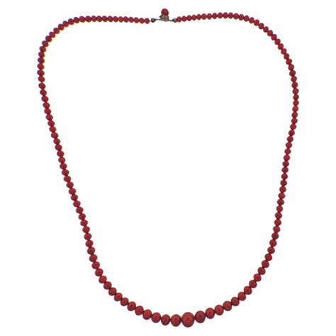 14 Karat White Gold Japanese Red Coral Graduated Beads Necklace For Sale at 1stDibs | japanese ...