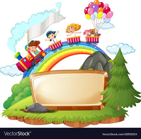 Border template with happy kids on the train Vector Image