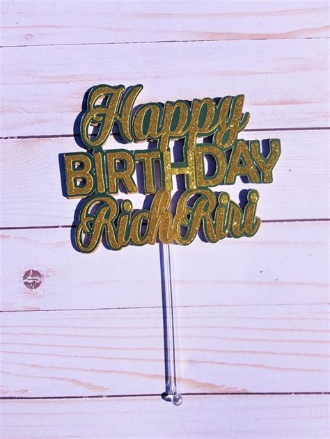 Happy birthday cake topper, gold cake topper, happy birthday gold cake ...