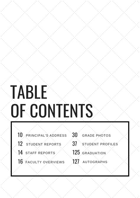 Table Of Contents Template For Portfolio