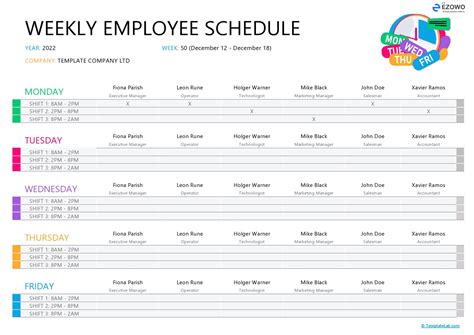 Staff Roster Template Excel (Weekly, Daily Monthly) - Excel124