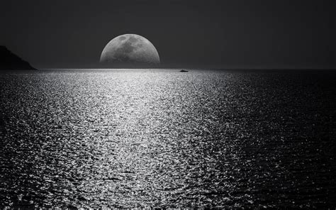 1280x800 Black And White Moon Ocean During Night Time 720P HD 4k ...