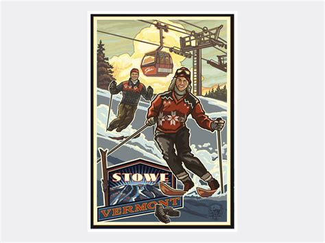 Stowe Vermont Skiing Pair Giclee Art Print Poster from | Etsy