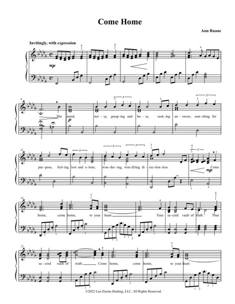 Come Home Sheet Music | Ann Ruane | Piano Solo