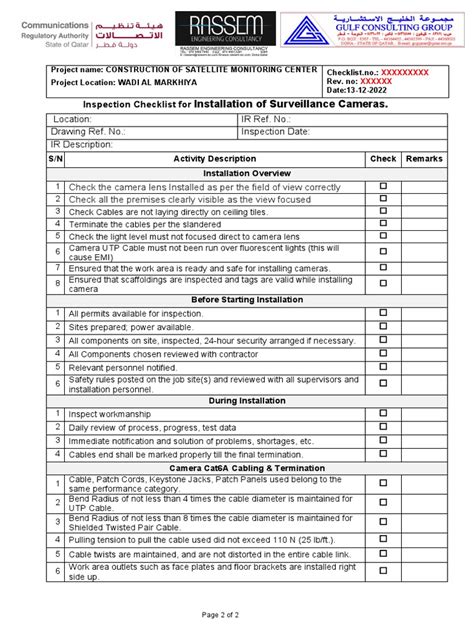 Camera InstallationChecklist | PDF | Camera | Manufactured Goods