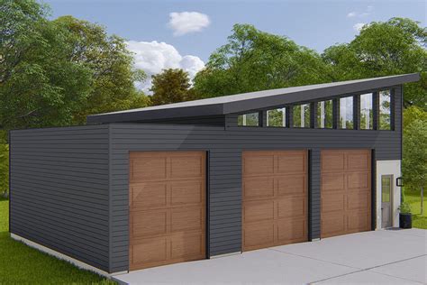 3-car Mid-century Modern Garage with Clerestory Windows - 61291UT ...