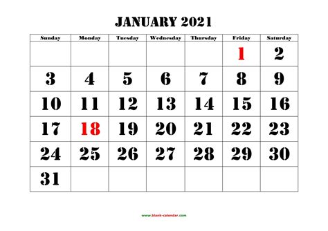 Large Printable Calendars