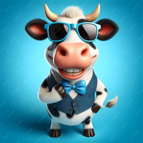 Premium Photo | Funny cow with sunglasses in front of blue studio ...