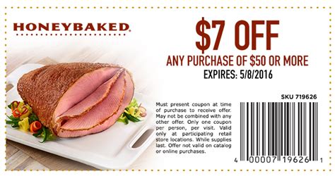 Honey Baked Ham Coupon - $7 Off $50 Purchases Half Ham - Expires May 8, 2016