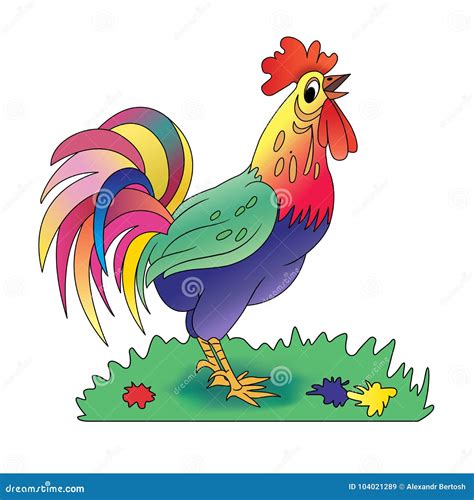 Proud Cartoon Rooster on a Meadow Stock Vector - Illustration of crows ...